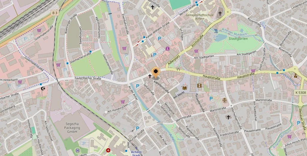 Lage der Weinstube zur Trotte in der Kapellenstraße 2 in Achern auf der Karte